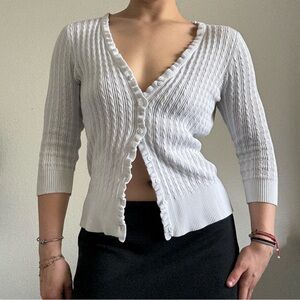 JEANNE PIERRE White Ribbed Cardigan